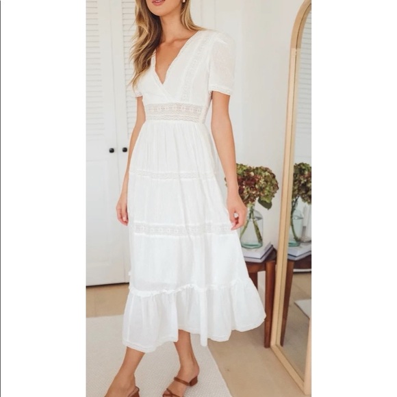 Folklore white swiss dot lace tiered midi dress Outlet